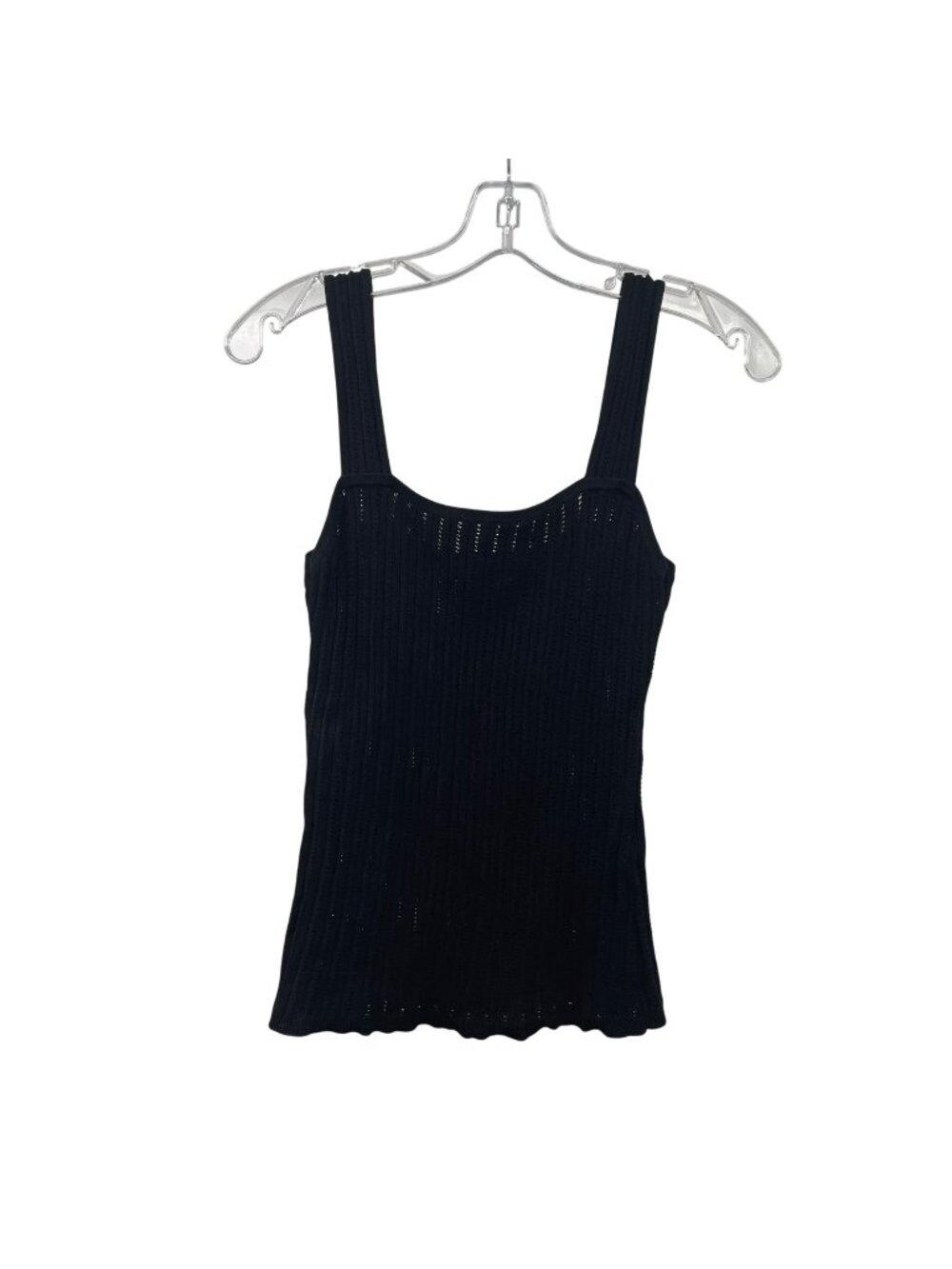 WHBM Womens Black Tank Top Sheer Ribbed Black Size XS